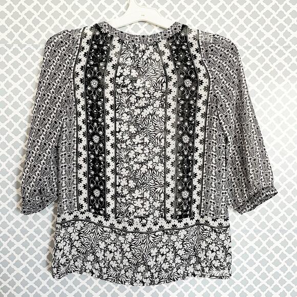 OLD NAVY Black & White Sheer Print Popover Blouse, XS, NWT! - Picture 6 of 7
